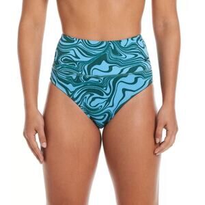 Nike High Rise Swim Bikini Bottom Swirl- Aquarius Blue Green Size Large New
